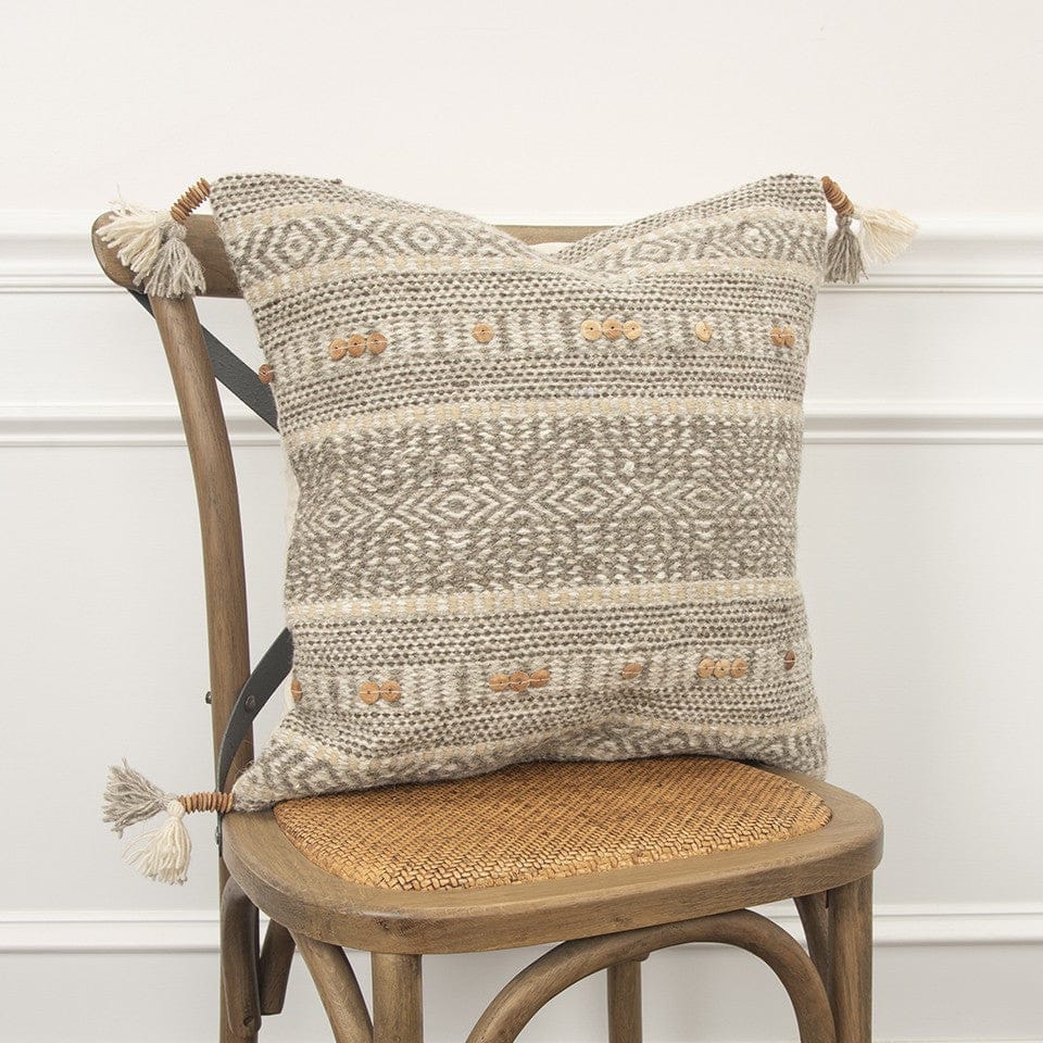 Natural Beige Striped Textural Throw Pillow