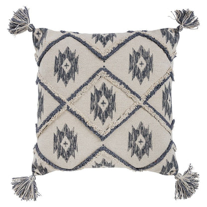 Gray Cream Tasseled Ikat Pattern Throw Pillow