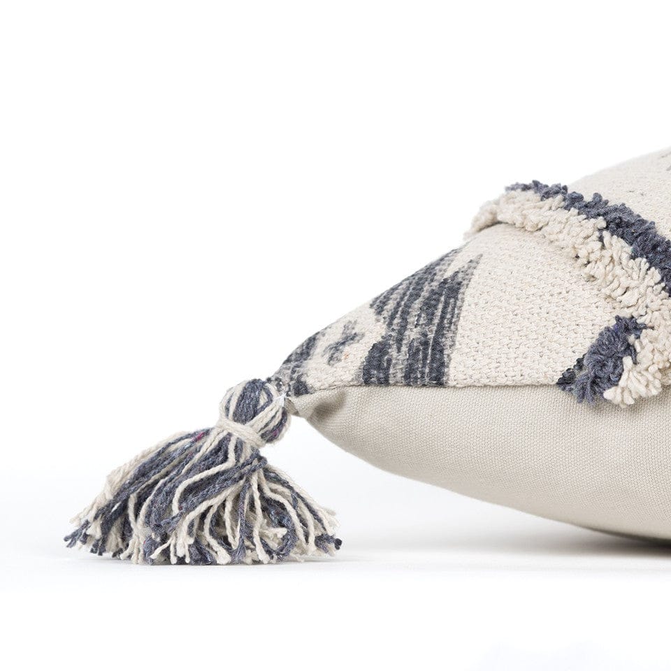 Gray Cream Tasseled Ikat Pattern Throw Pillow
