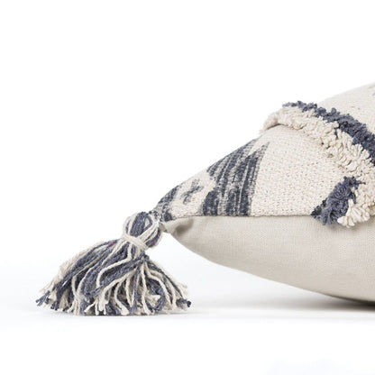 Gray Cream Tasseled Ikat Pattern Throw Pillow