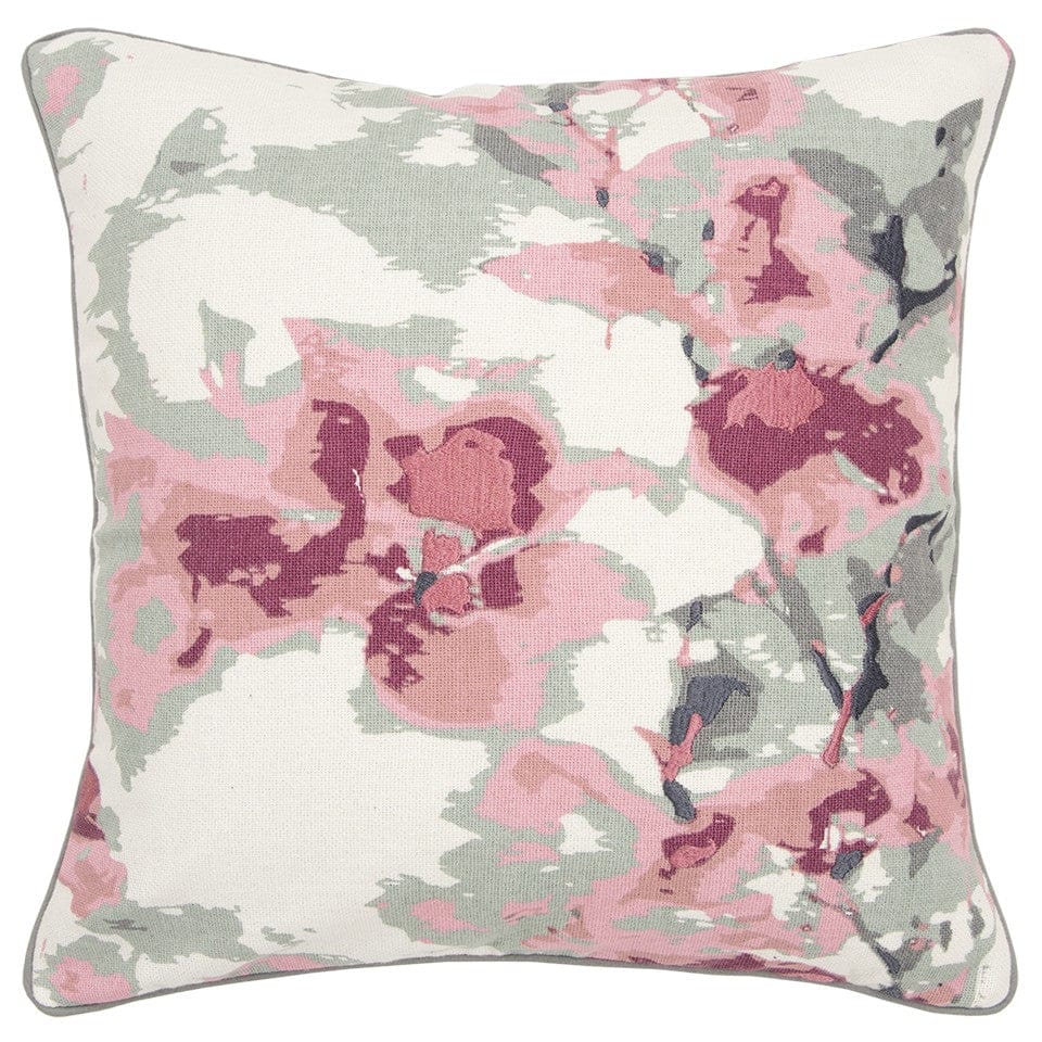 Pink Gray Impressionistic Floral Throw Pillow