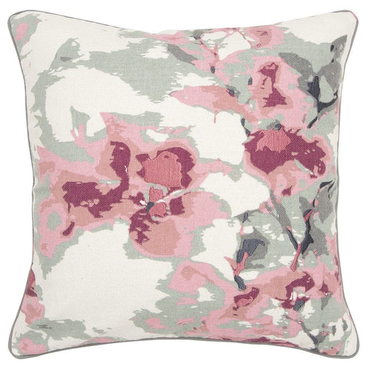 Pink Gray Impressionistic Floral Throw Pillow