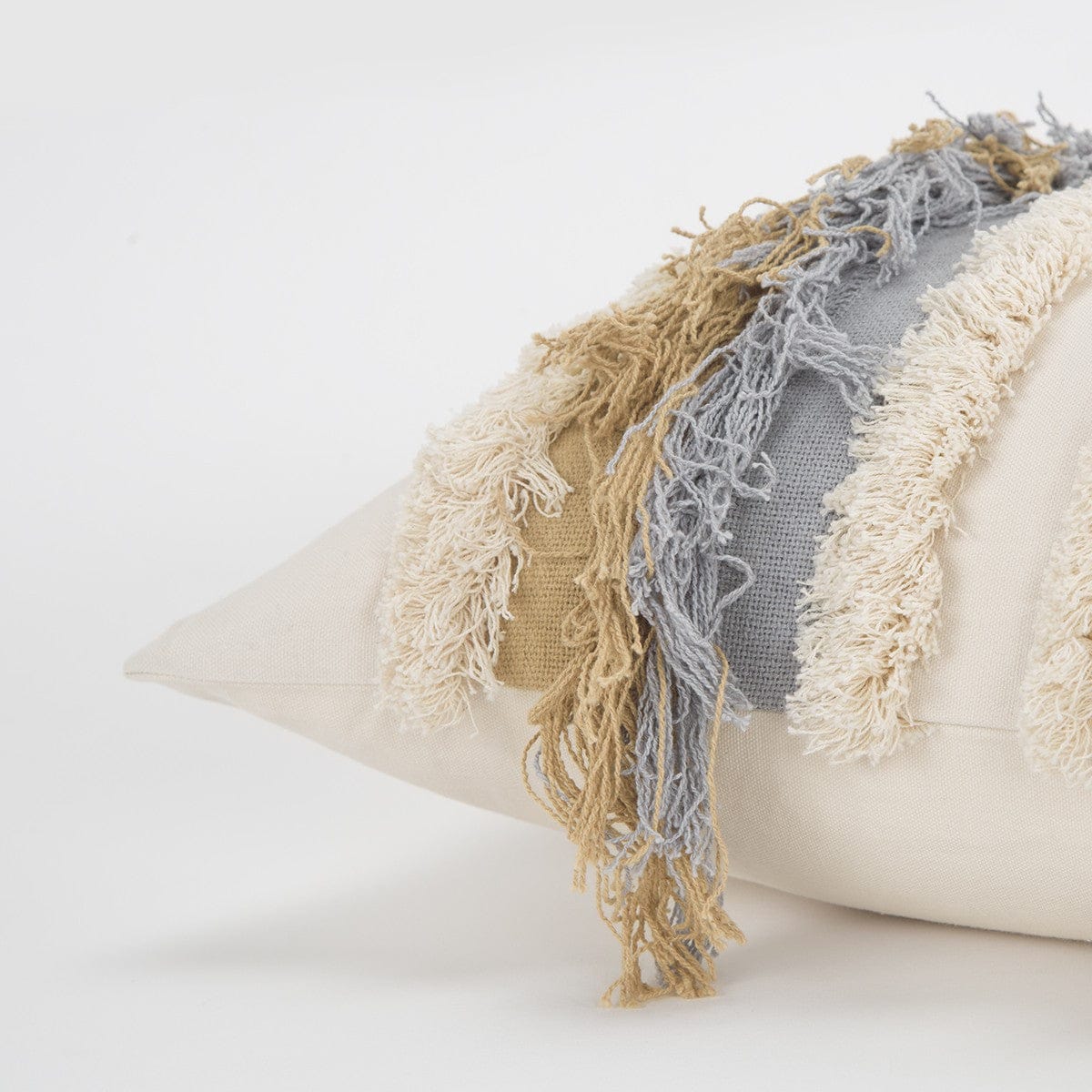 Ivory Beige Textural Strands Lumbar Pillow