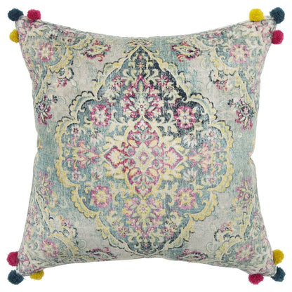 Blue Pink Medallion Decorative Throw Pillow