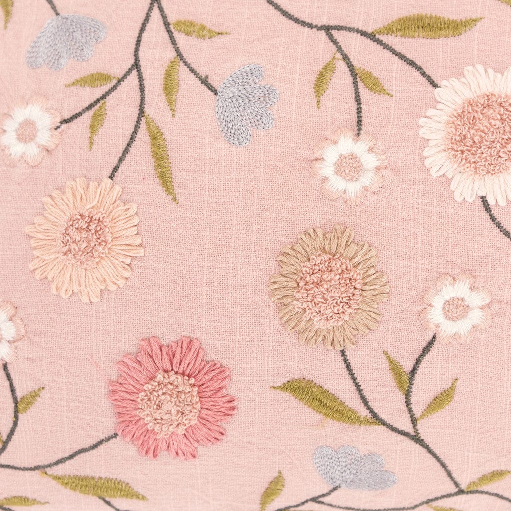 Blush Floral Embroidered Lumbar Pillow