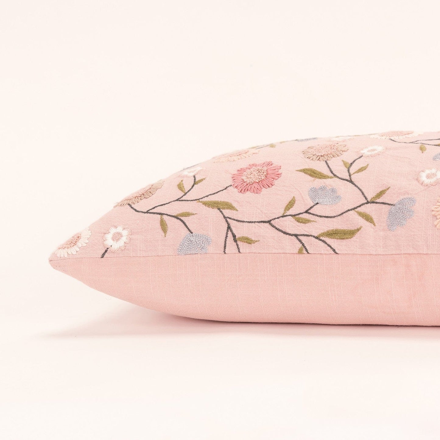 Blush Floral Embroidered Lumbar Pillow