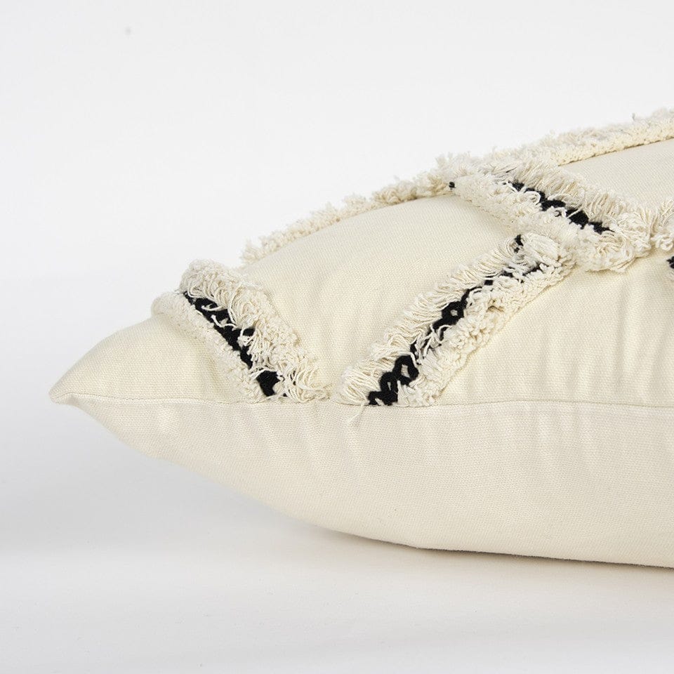 Cream and Black Textured Lattice Throw Pillow