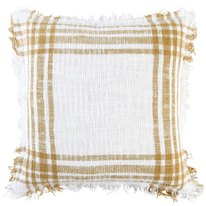 White Gold Open Plaid Textured Throw Pillow