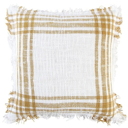 White Gold Open Plaid Textured Throw Pillow