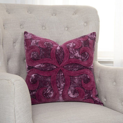 Merlot Dimensional Bloom Embroidered Throw Pillow