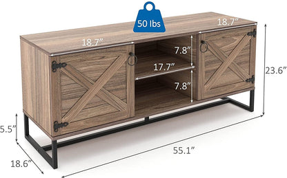 Modern Farm Style Wood Grain and Black TV Media Stand