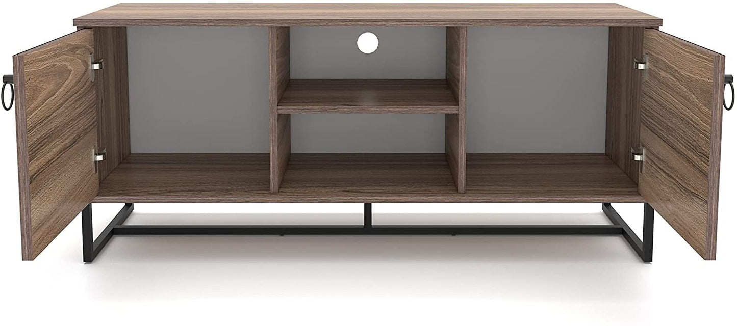 Modern Farm Style Wood Grain and Black TV Media Stand