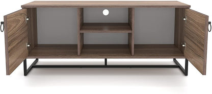 Modern Farm Style Wood Grain and Black TV Media Stand