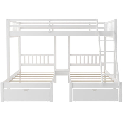 White Full Over Double Twin Triple Bunk Beds with Drawers