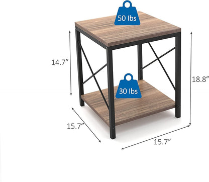 Set of Two Mod Walnut and Black End Tables
