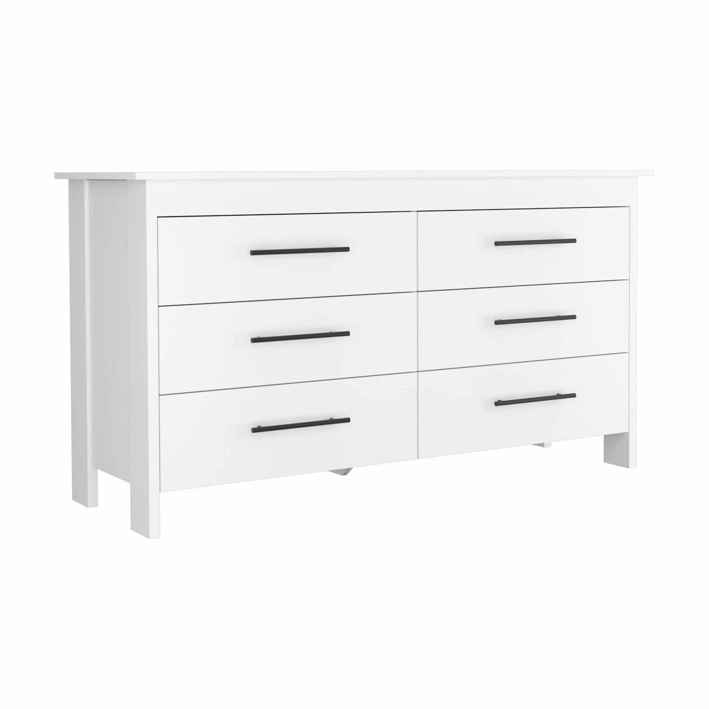 58" White Six Drawer Double Dresser