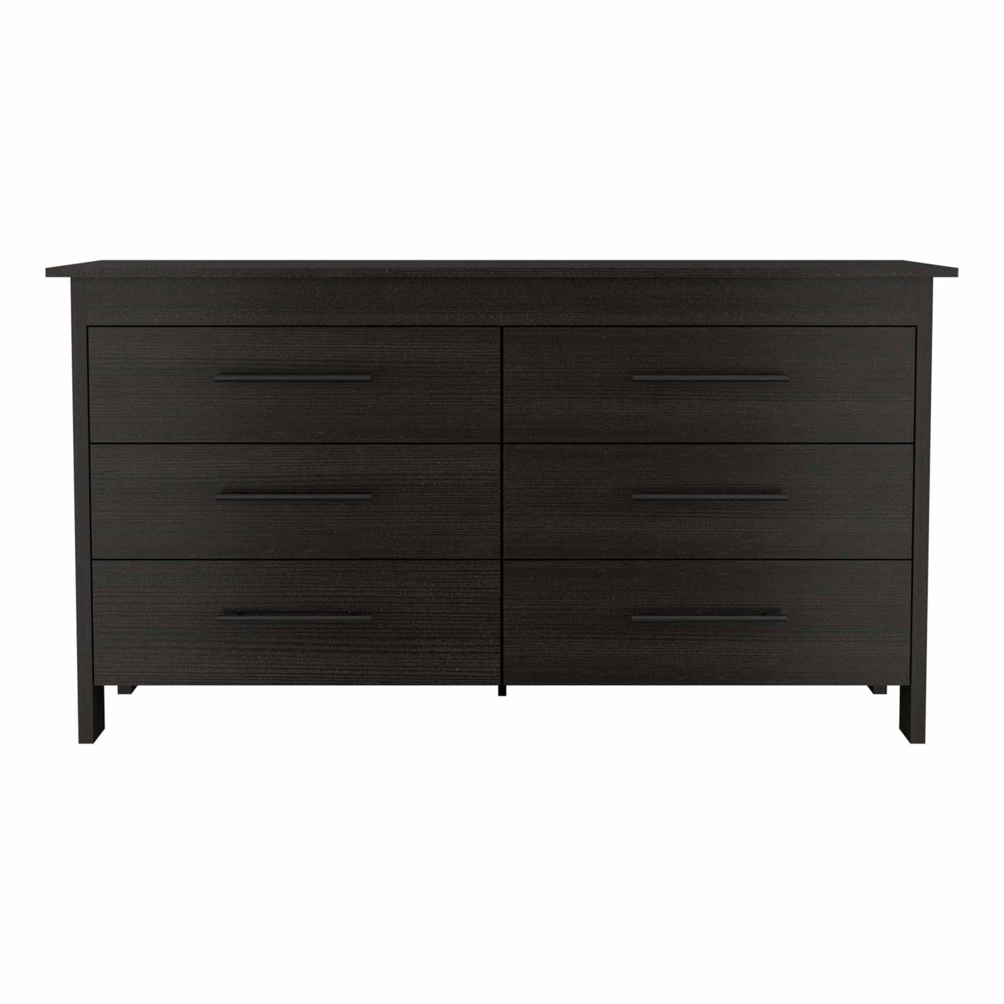 58" Black Six Drawer Double Dresser