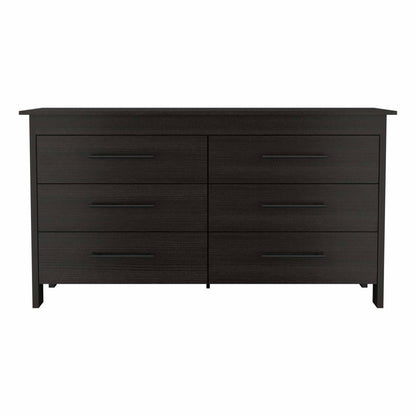 58" Black Six Drawer Double Dresser