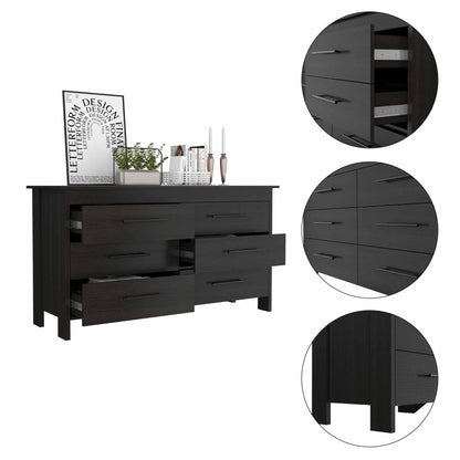 58" Black Six Drawer Double Dresser