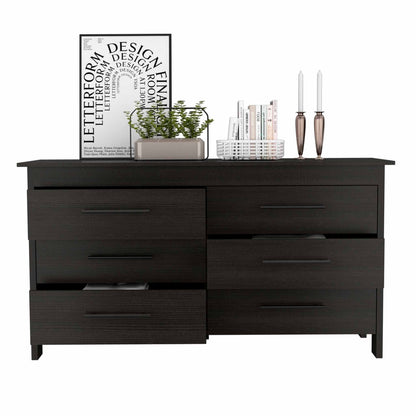 58" Black Six Drawer Double Dresser