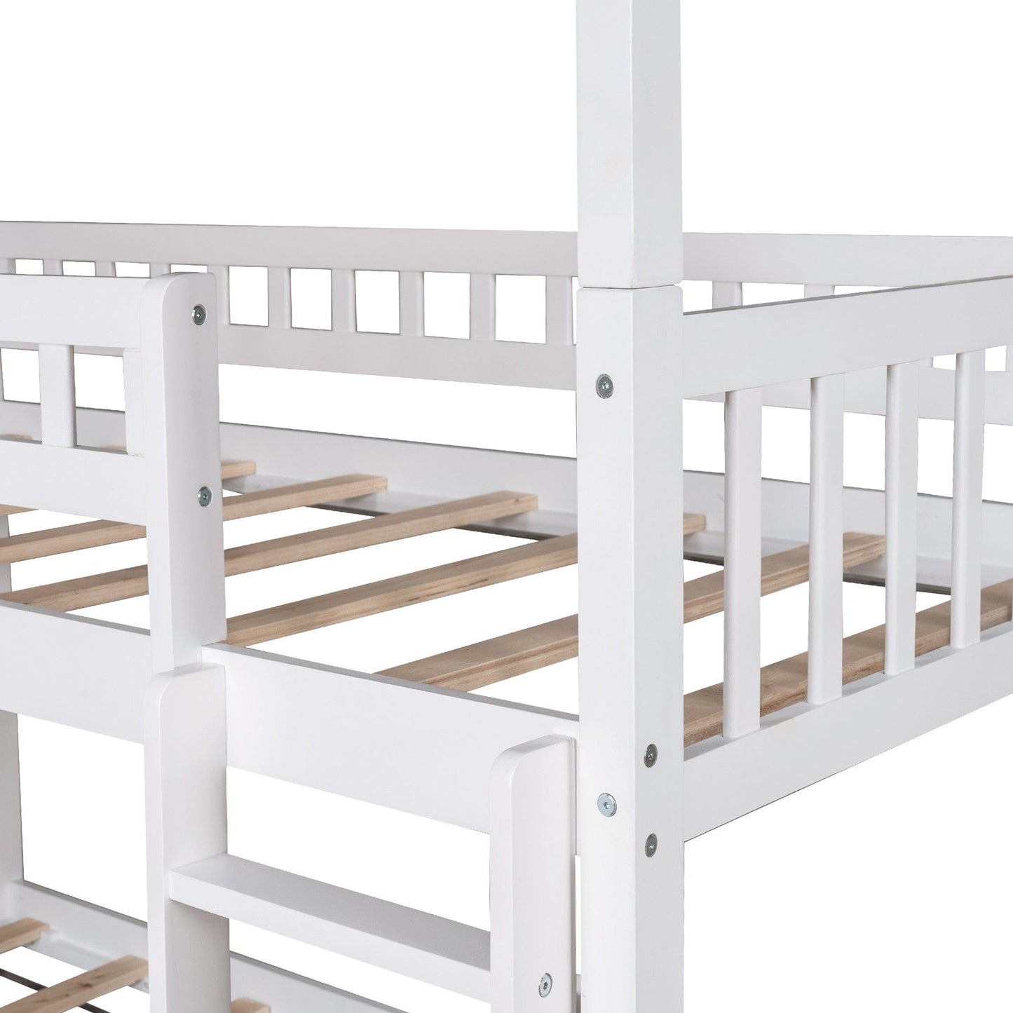 White Triple Twin Size Ladder Bunk Bed