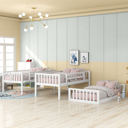 White Triple Twin Size Ladder Bunk Bed