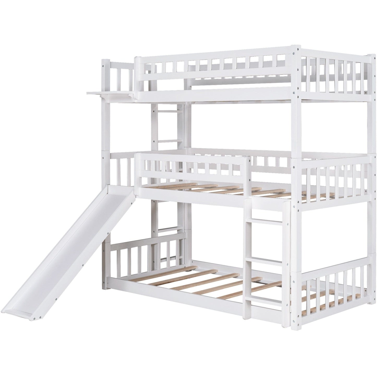 White Triple Twin Size Ladder Bunk Bed