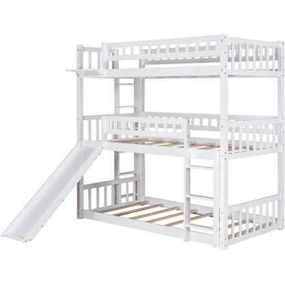 White Triple Twin Size Ladder Bunk Bed