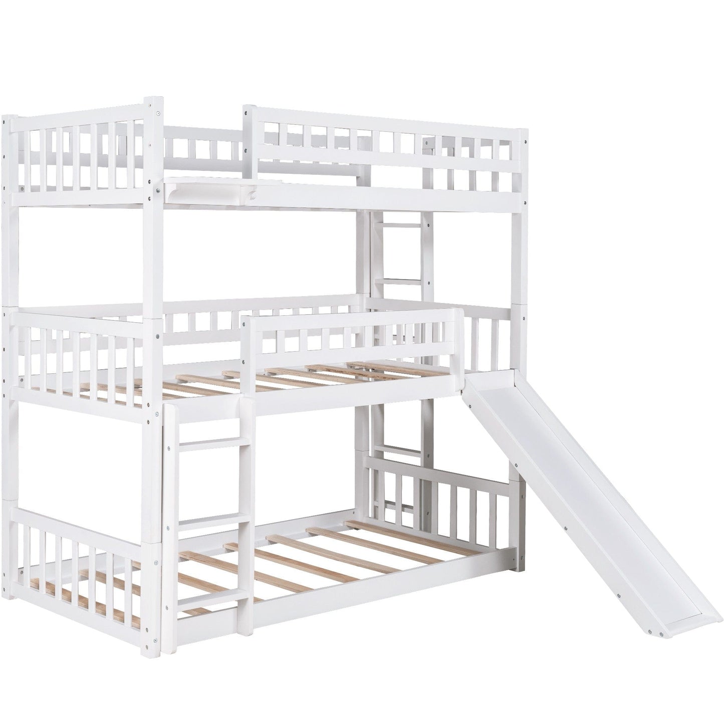 White Triple Twin Size Ladder Bunk Bed