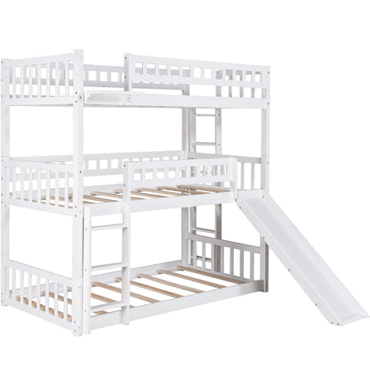 White Triple Twin Size Ladder Bunk Bed