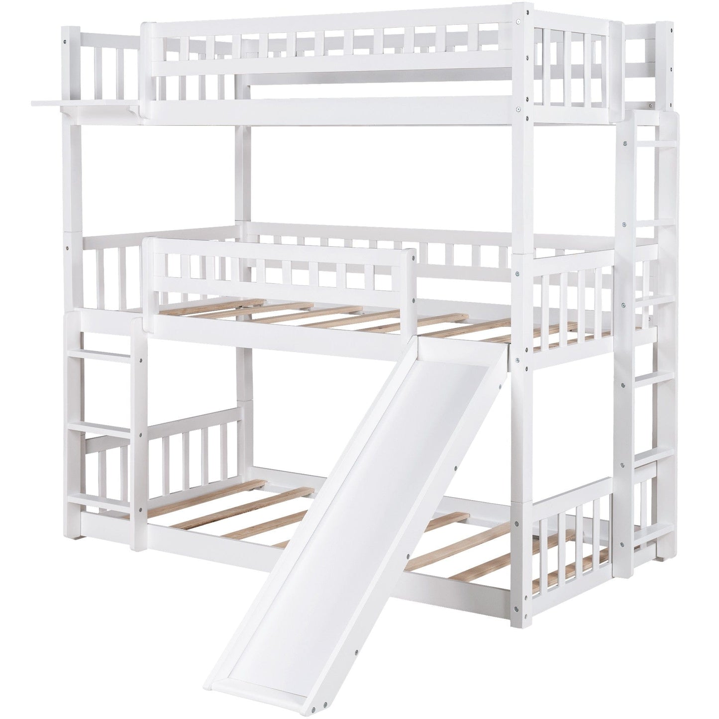 White Triple Twin Size Ladder Bunk Bed