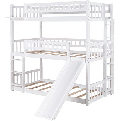 White Triple Twin Size Ladder Bunk Bed