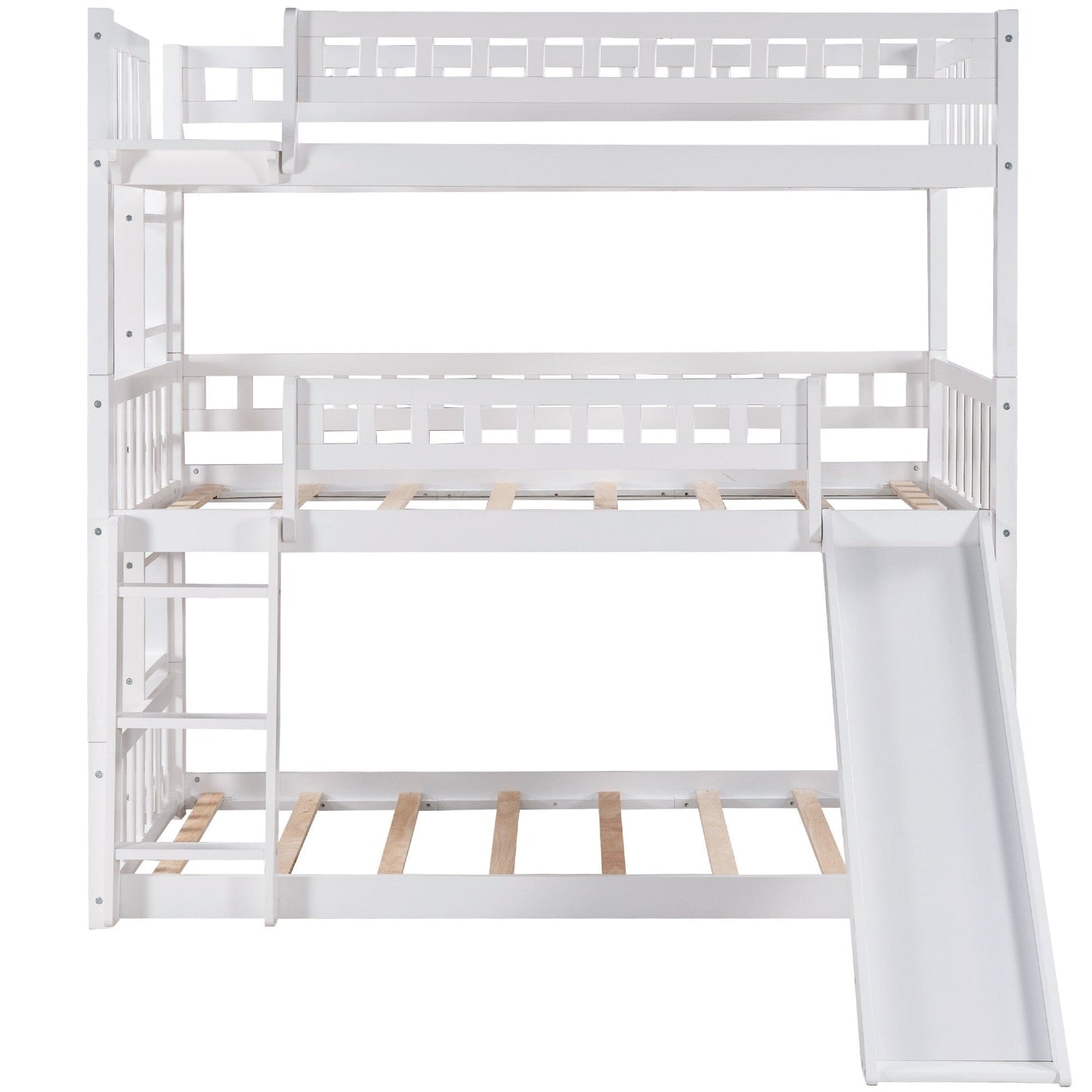 White Triple Twin Size Ladder Bunk Bed