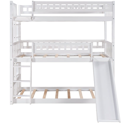 White Triple Twin Size Ladder Bunk Bed