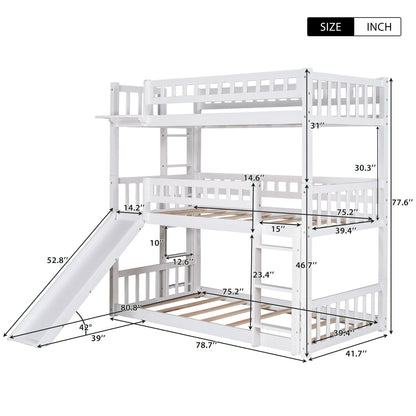 White Triple Twin Size Ladder Bunk Bed