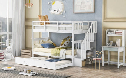 White Double Twin Size Stairway Bunk Bed