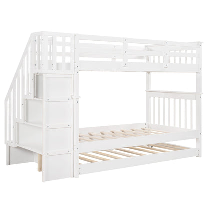 White Double Twin Size Stairway Bunk Bed
