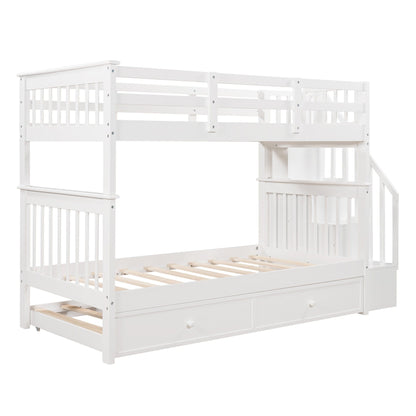 White Double Twin Size Stairway Bunk Bed