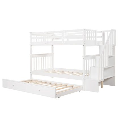 White Double Twin Size Stairway Bunk Bed