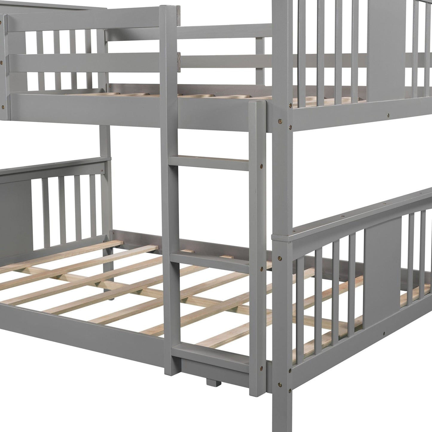 Full over Full Bunk Bed with  Ladder for Bedroom Guest Room Furniture-Gray
