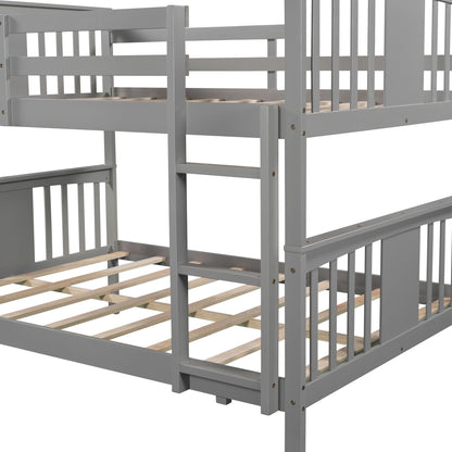 Full over Full Bunk Bed with  Ladder for Bedroom Guest Room Furniture-Gray