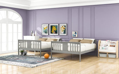 Full over Full Bunk Bed with  Ladder for Bedroom Guest Room Furniture-Gray