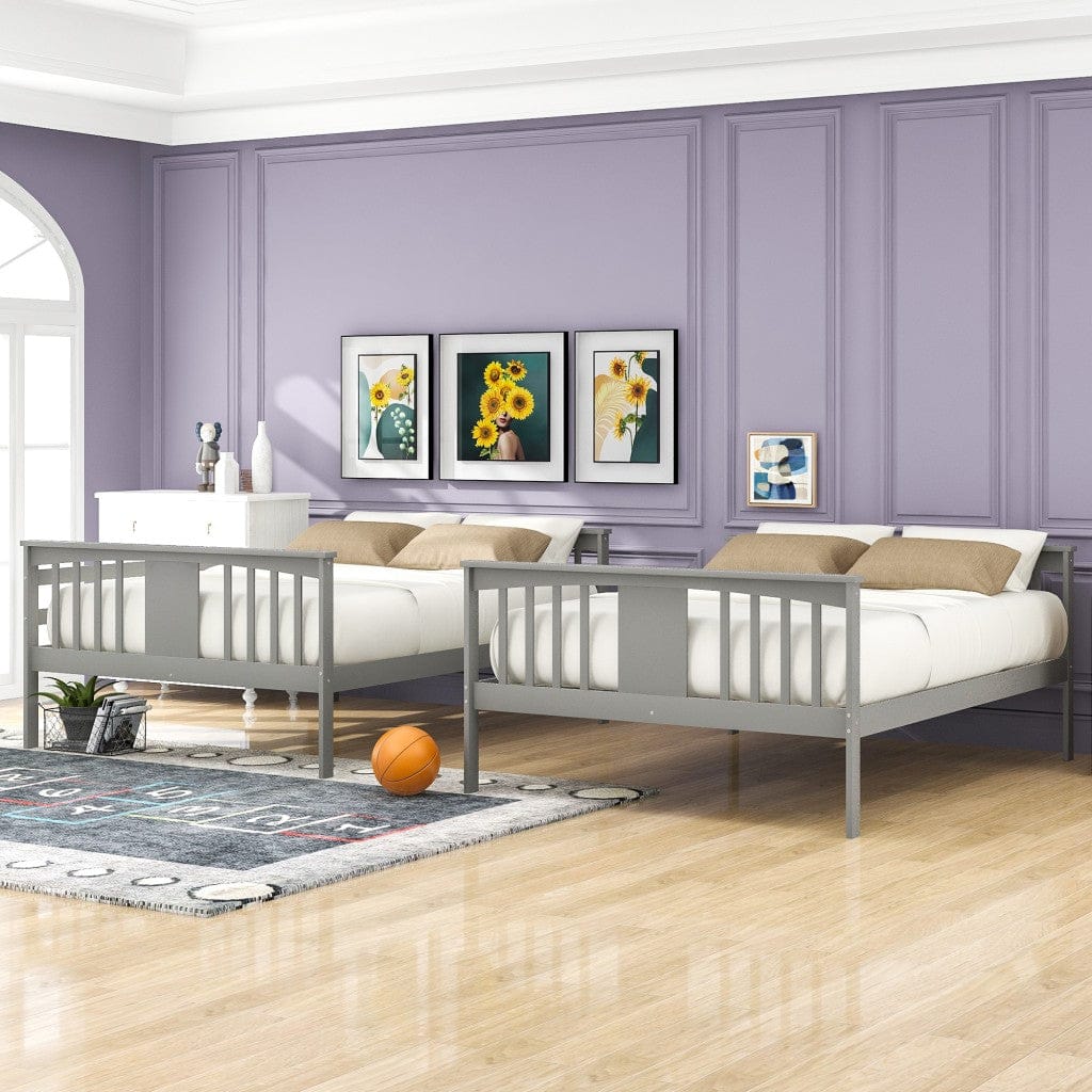 Full over Full Bunk Bed with  Ladder for Bedroom Guest Room Furniture-Gray