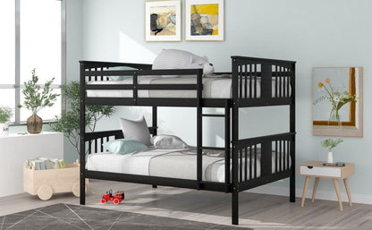 Full over Full Bunk Bed with  Ladder for Bedroom Guest Room Furniture-Espresso