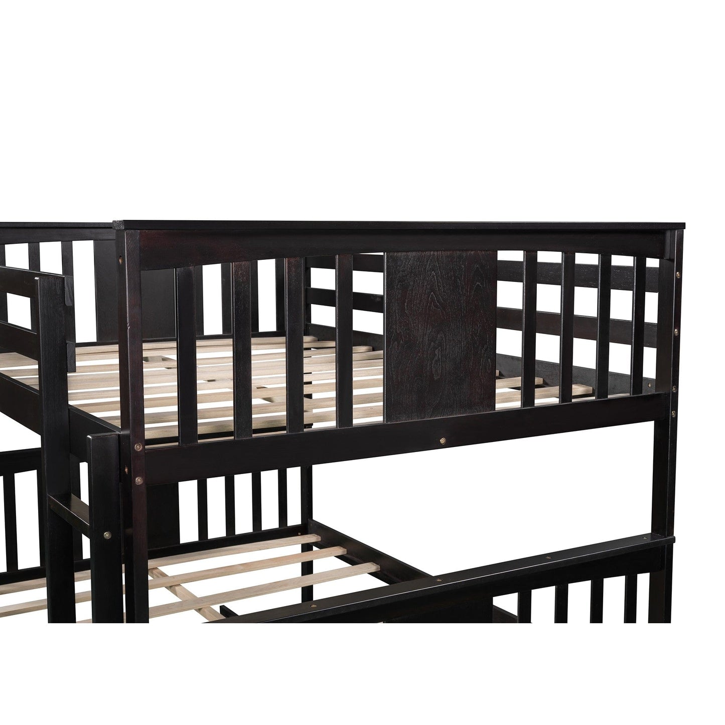 Full over Full Bunk Bed with  Ladder for Bedroom Guest Room Furniture-Espresso