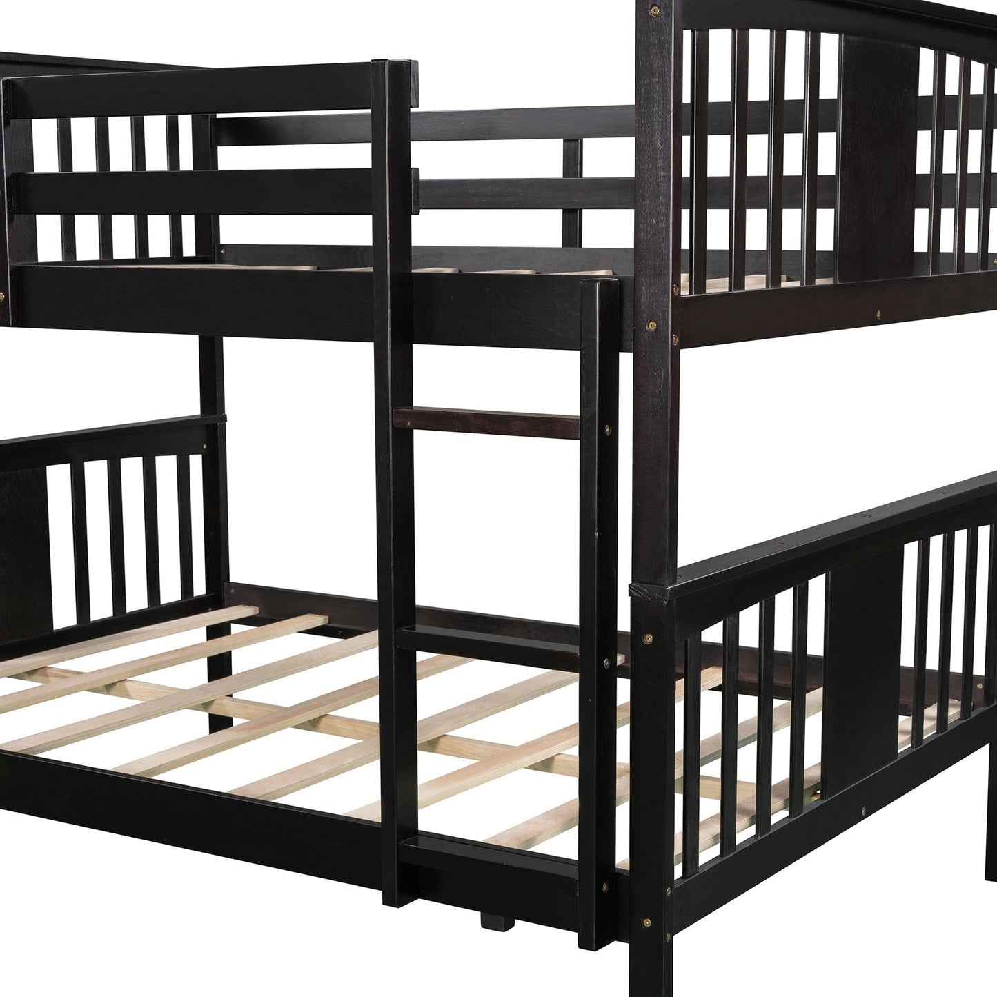 Full over Full Bunk Bed with  Ladder for Bedroom Guest Room Furniture-Espresso