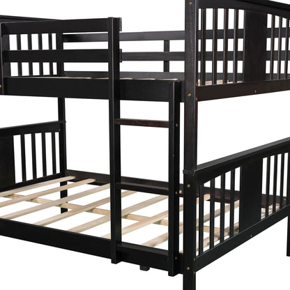 Full over Full Bunk Bed with  Ladder for Bedroom Guest Room Furniture-Espresso