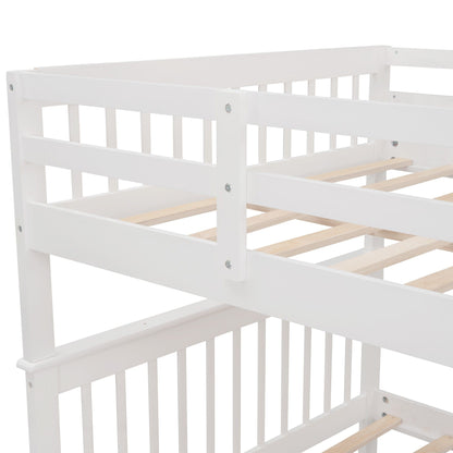 White Full Over Full Bunk Bed with Stairway Drawers and Trundle