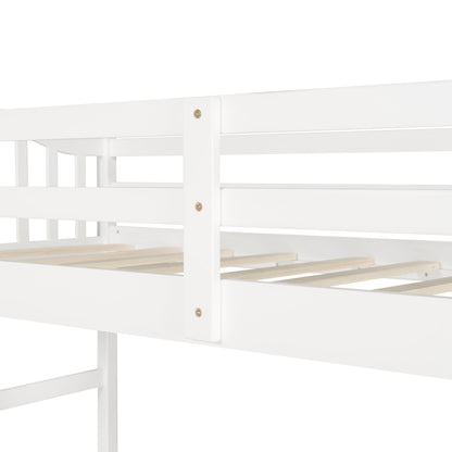 Modern Classic White Twin Loft Bed with Book Shelf  Desk and Cabinet