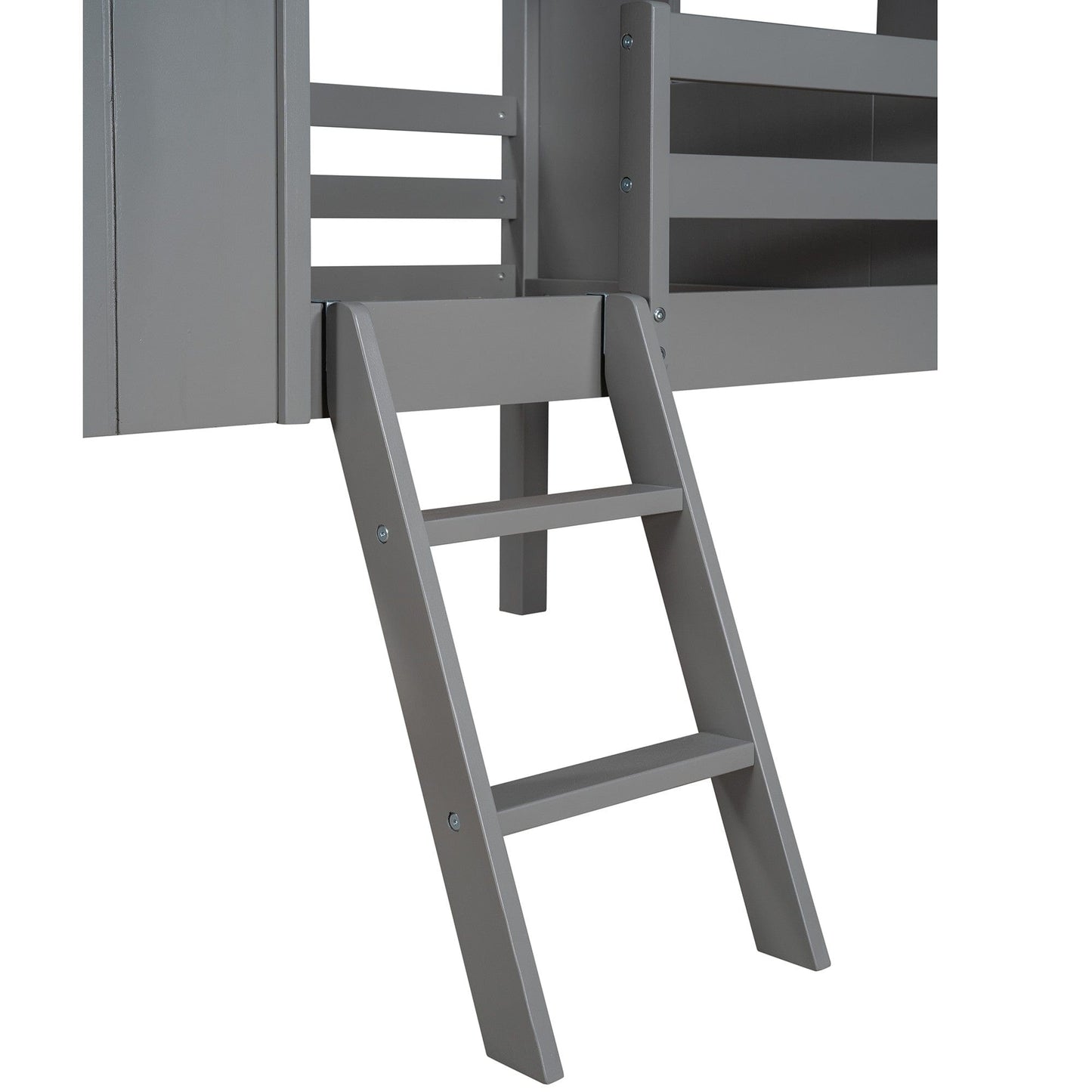 Playhouse with Windows and Partial Roof Antique Gray Twin Size Loft Bed